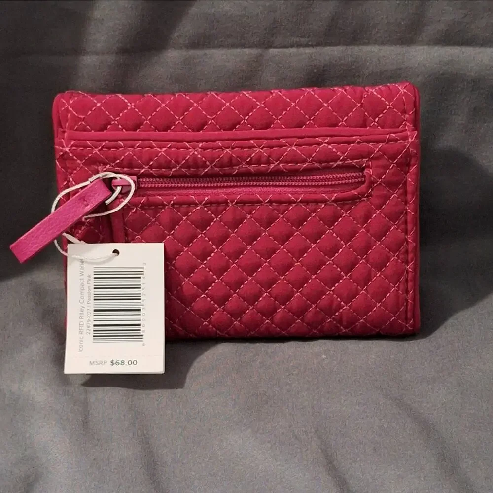 NWT Vera Bradley Iconic RFID Riley Compact Wallet - Passion Pink - Picture 2 of 8